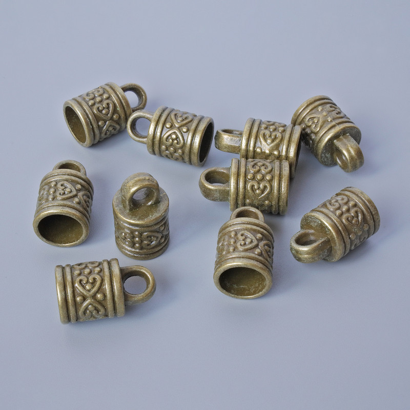 Finishing findings, end cap, diameter 16x10mm, hole diameter 3.5mm and 7.7mm, packaged 10 pcs ± bronze colour of metal