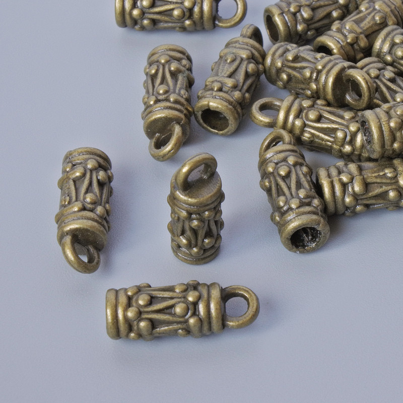 Bronze End Cap Findings, 13x5mm diameter, hole diameter 2mm, 2.7mm, packaged 20pc ±, metal colour bronze