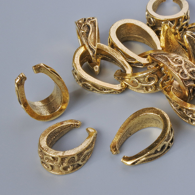 Pendant Bails, diameter 15×11×6 mm, hole diameter 10.7×7.2 mm, packaged 13 pcs ± 20 g, gold-tone metal
