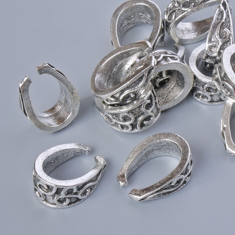 Pendant Base, Silver Colour, diameter 15x11x6mm, hole diameter 10.7x7.2mm, packaged 13 pcs ± 20 g ± silver colour metal