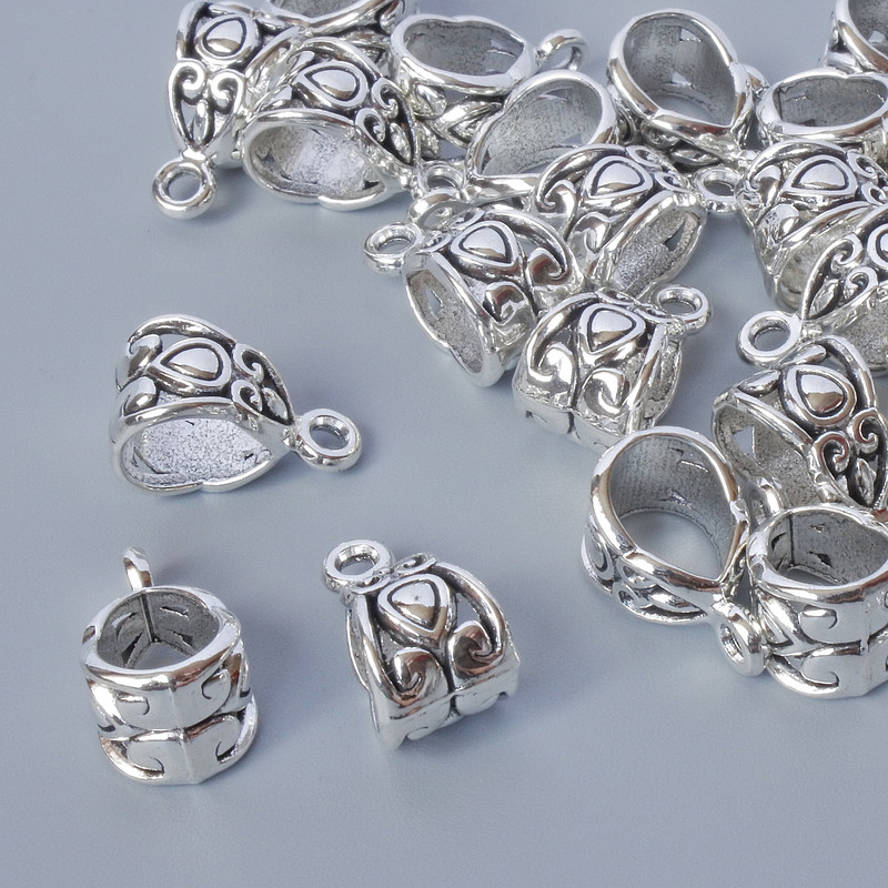 Pendant finding, 8x7 mm inner hole 1.8 mm, 13 cm length, pack of 24, silver-colour metal