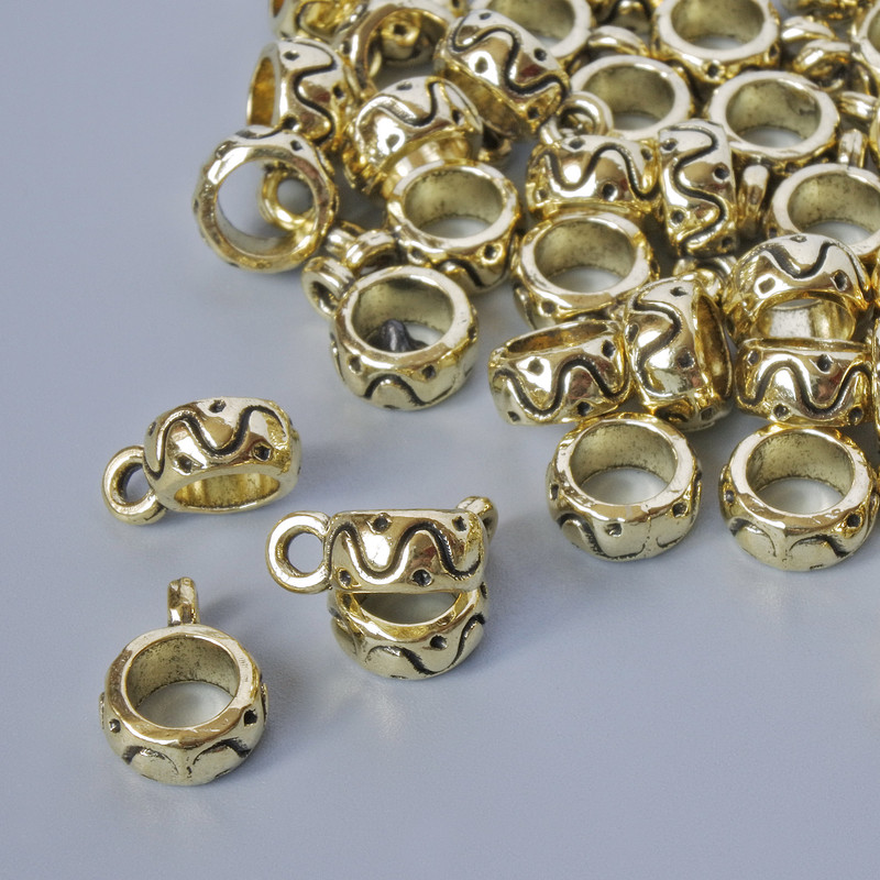 Bezel Bail, 3.5x7.5x5mm, hole diameter 1.7mm, 4.6mm, length 10mm, batch 41 pcs ± 20g, light gold colour of metal