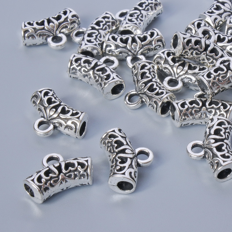 Bale Bezel Holder, diameter 13.5x5mm, bore 2mm, 2.7mm, length 9mm, packaging 19pcs ± 20g, silver colour metal