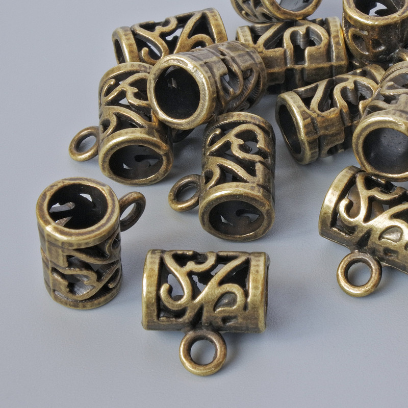 Bead Bail Holder, bronze colour, diameter 11×7.5 mm, hole Ø 2.1 mm, length 11 mm, packaging 14 pcs ±