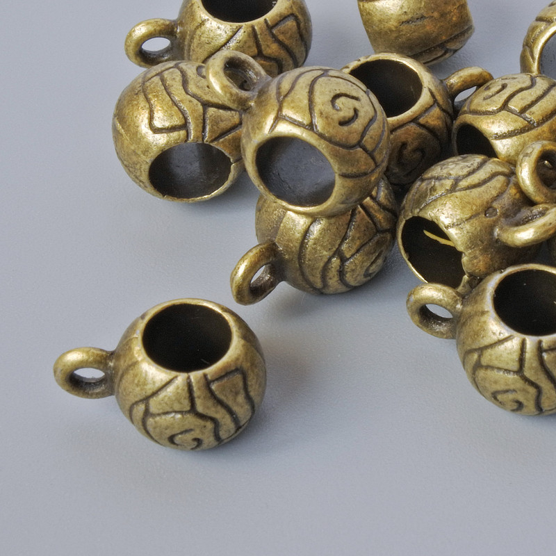 Bail Setter Bail, diameter 6.5×8 mm, hole diameter 1.6 mm, length 11 mm, packaged 15 pcs ± bronze metal colour
