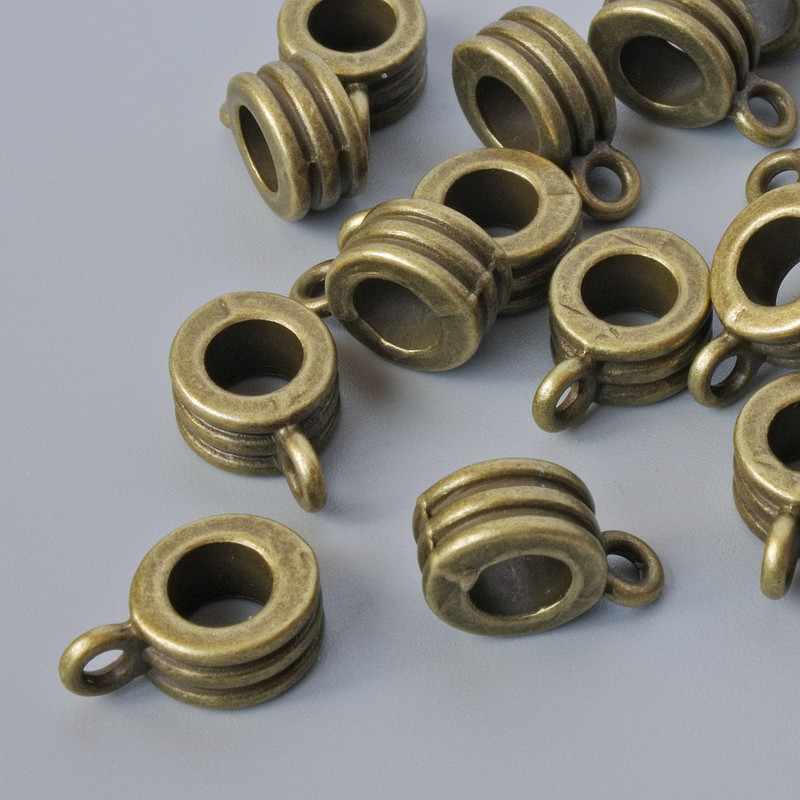 Bead Bail Holder, diameter 4.5×8mm, hole diameter 1.8mm, length 12, packaging 20 pcs ± bronze metal colour