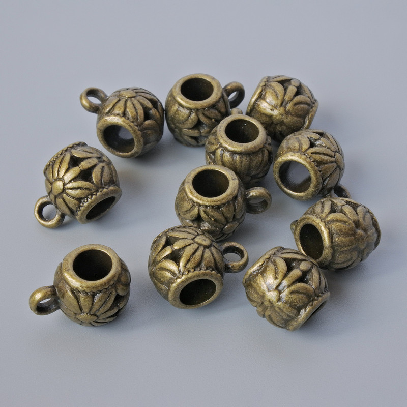 Bezel Bail Holder, bronze colour, diameter 9x9, 5mm, hole diameter 2.1mm, 4.4mm, length 13mm, packaged 11 pcs ±