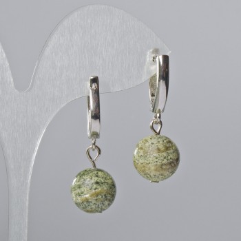 Earrings Serpentine natural stone smooth bead, diameter 14mm±, length 34mm±, with English clasp