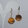 Earrings Tiger's Eye natural stone smooth bead, diameter 16mm±, length 35mm± English clasp