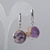Earrings Amethyst natural stone smooth bead, diameter 20mm±, length 40mm± with English clasp