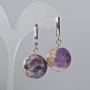 Earrings Amethyst natural stone smooth bead, diameter 20mm±, length 40mm± with English clasp