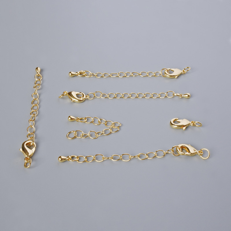 Clasp Lobster with Extended Chain, 12×6mm diameter, chain length 5.5 cm, gold-colour metal, 1 piece