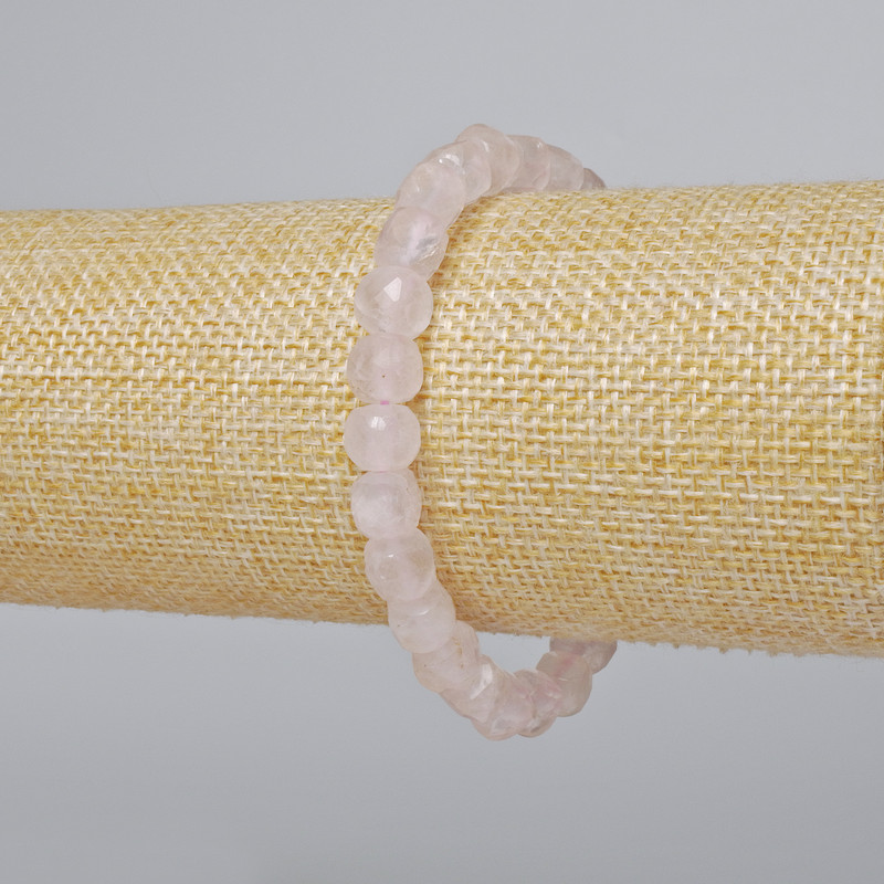 Bracelet Rose Quartz natural gemstone faceted cube, diameter 7mm±, length 18cm± (stretch)