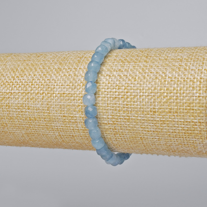 Bracelet Aquamarine natural stone faceted cube, diameter 5.5mm±, length 18cm± (stretch)