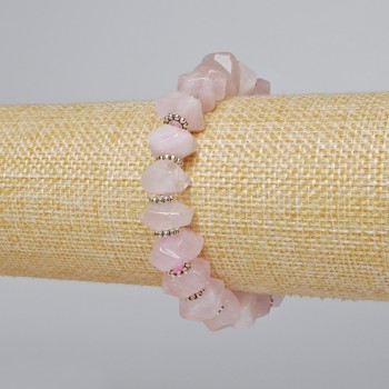 Bracelet Pink Quartz natural stone faceted rondelle, diameter 10×7mm±, length 18cm± (stretch) with metal inserts