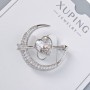 Xuping Brooch "Heart" white crystal and white rhinestones 24x27mm, silver metal