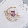 Xuping Brooch "Heart" purple crystal and white rhinestones 24x27mm, gold-tone metal, gold plating