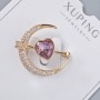 Xuping Brooch "Heart" purple crystal and white rhinestones 24x27mm, gold-tone metal, gold plating
