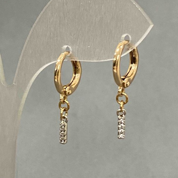 Xuping Earrings with White Crystals, 7x2mm± diameter, 23mm± length, 18K Gold Plated