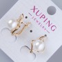 Xuping Earrings with White Crystals and Pearl Bead, 18×12 mm, 18K Gold Plated