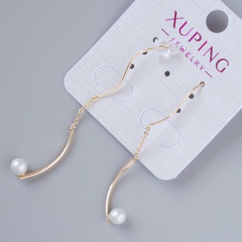 Earrings Xuping with White Pearl Bead, 18K Gold Plated, Ø 5.5 mm, length 35 mm ±, no clasp