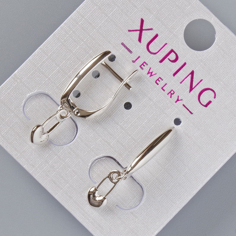 Earrings "Heart" Xuping, diameter 18x3mm, 10x5mm, length 26mm±, rhodium