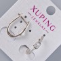 Earrings Xuping with White Crystals and Crystal, 18x4 mm diameter, Rhodium