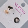 Earrings 'Heart' Studs Xuping with white crystal and black enamel, 10 mm diameter, 18K gold plated