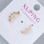 Stud Earrings 'Sun and Moon' Xuping with White Crystals, 14.5×7 mm and 12×5 mm, 18K Gold Plating