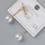 Earrings, Xuping Studs with White Bead, 8mm Diameter, 4mm±, Length 25mm±, Lemon Plating