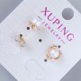 Xuping stud earrings with white bead, diameter 8.5mm, bead diameter 5mm±, 18K gold plating