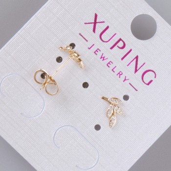 Earrings 'Twig' Xuping with White Rhinestones, 9×5 mm ± diameter, 18K Gold Plated