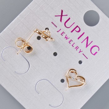 Stud Earrings "Heart" Xuping with White Crystals, 9.5×9.5 mm Ø, 18K Gold Plated