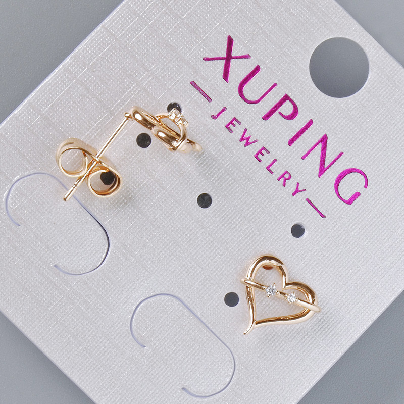 Stud Earrings "Heart" Xuping with White Crystals, 9.5×9.5 mm Ø, 18K Gold Plated