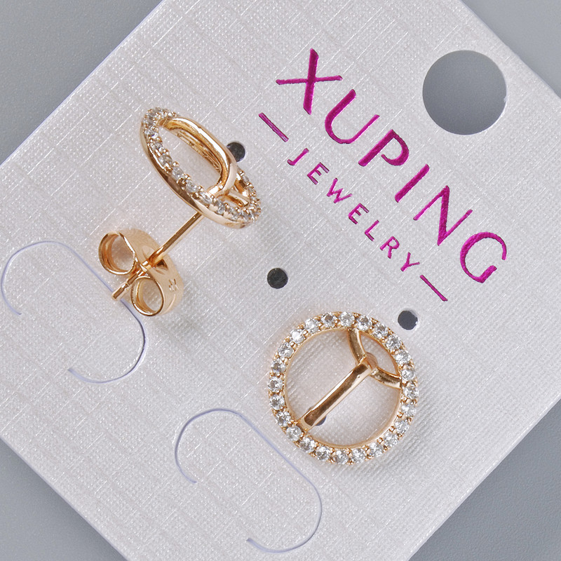 Xuping stud earrings with white rhinestones, 12 mm diameter ±, 18K gold plating