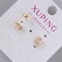 Stud Earrings Xuping with white crystals and stones, 8×7mm ± diameter, 18K gold plated