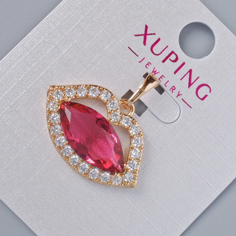 Pendant “Lips” by Xuping with white crystals and red crystal, diameter 17×24mm+ -, length 23mm+- gold plating 18K