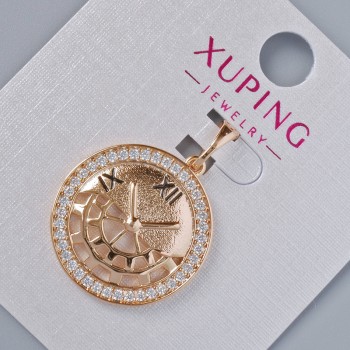 Pendant "Clock" Xuping with white crystals, diameter 22×20mm+ -, length 27.5mm+- 18K plating