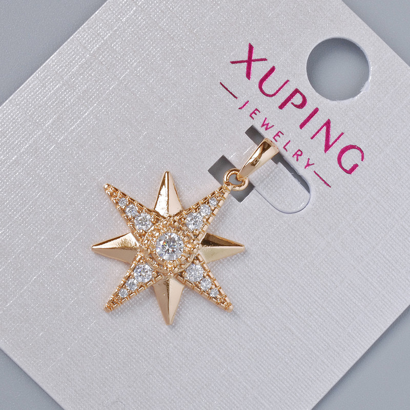 Pendant "Star" Xuping with white crystals, 21×19mm diameter + -, length 25mm+- 18K gold plating