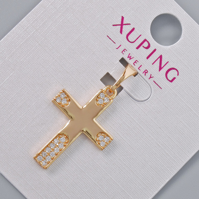 Pendant "Cross" Xuping with white crystals, diameter 22×15mm, length 28mm, 18K plating