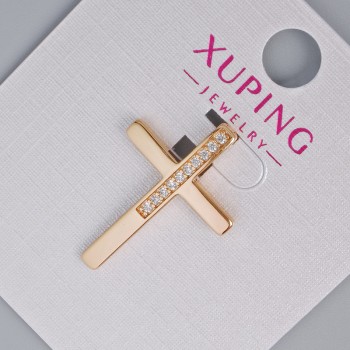 Pendant "Cross" Xuping with white crystals, diameter 25×17mm+ - 18K gold plated