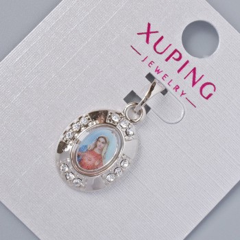 Pendant "Icon" Xuping with white crystals, diameter 20×13mm+-, length 25mm+- rhodium