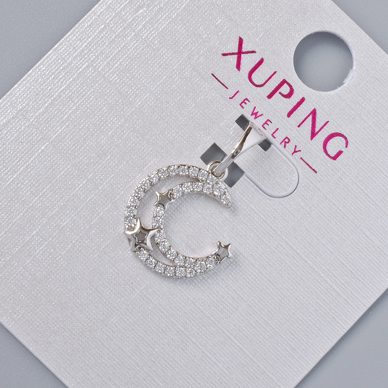Pendant "Moon" Xuping with white crystals, diameter 14×13mm+-, length 20mm+-, rhodium