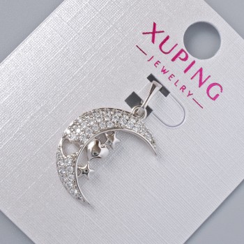 Pendant "Moon" Xuping with white crystals, diameter 19x14mm±, length 25mm± rhodium