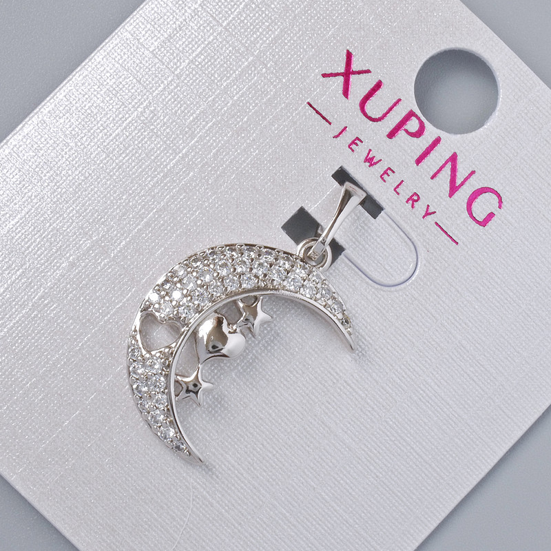 Pendant "Moon" Xuping with white crystals, diameter 19x14mm±, length 25mm± rhodium