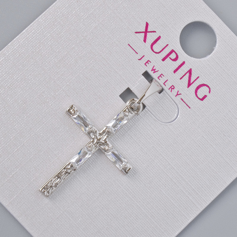 Pendant “Cross” Xuping with white crystals, diameter 24×16mm+ -, length 30mm+- rhodium