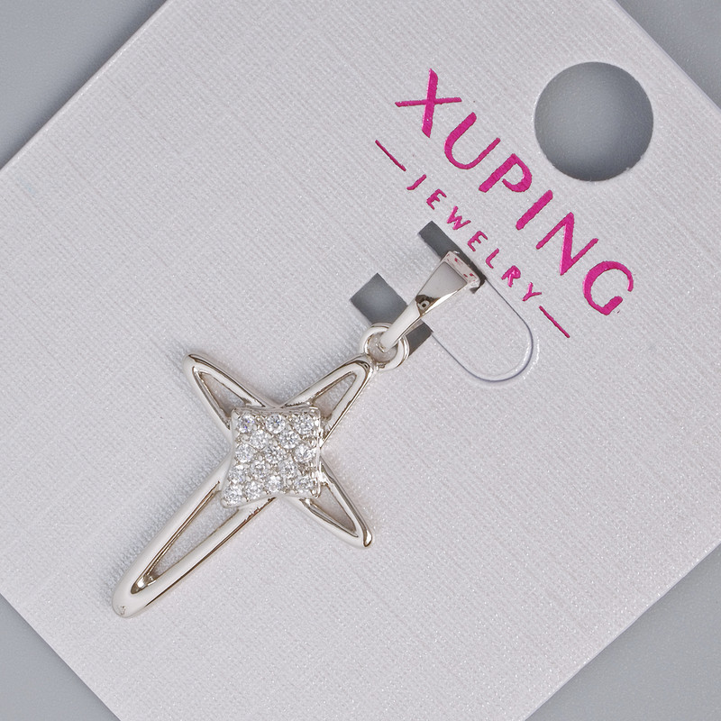 Pendant "Cross" Xuping with white crystals, diameter 24.5×16mm, length 31mm rhodium