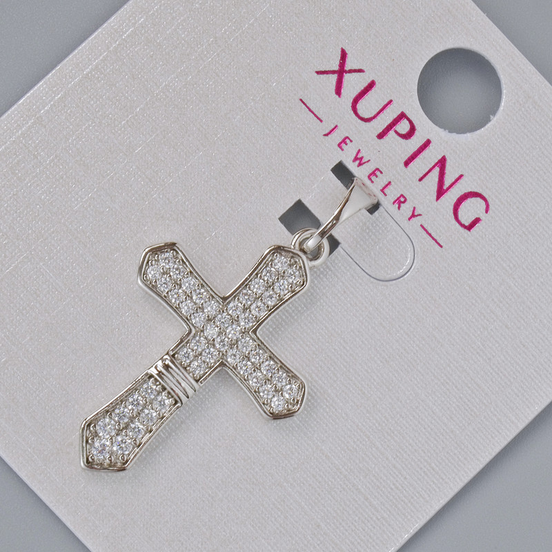 Pendant “Cross” Xuping with white crystals, 26×18 mm diameter + -, length 32 mm+- rhodium