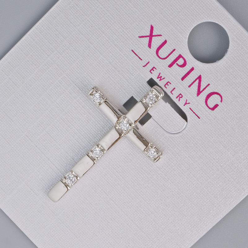 Pendant “Cross” Xuping with white rhinestones, diameter 27×16, 5mm± rhodium