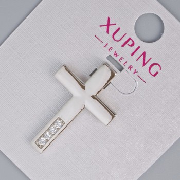 Pendant Cross Xuping with white rhinestones, diameter 27×17.5 mm, 5 mm ± rhodium